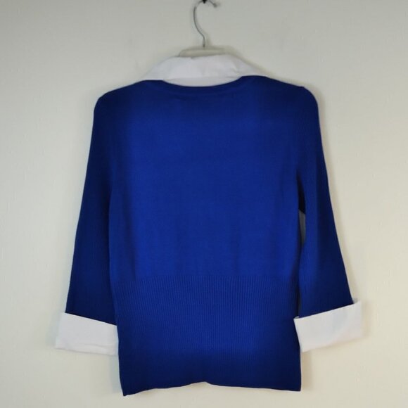 Royal Blue  with Argyle Design VNeck Sweater with Faux Built In White Shirt Sz S - Picture 7 of 10